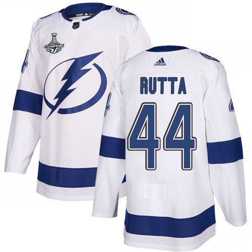 Adidas Tampa Bay Lightning Men #44 Jan Rutta White Road Authentic 2020 Stanley Cup Champions Stitched NHL Jersey